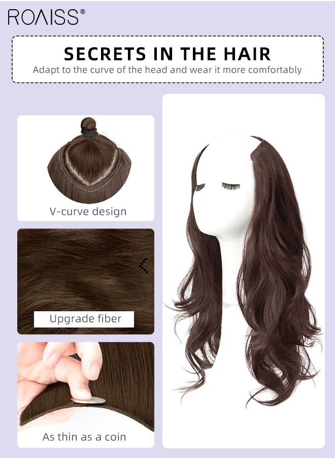 roaiss V-Shaped Layered Curly Hair Extension, One Piece Hair Extension Wig with 4 Clips, Heat Resistant Synthetic Hairpiece for Women Girls, Dark Brown, 50cm (19.7 inches)  - Image 4