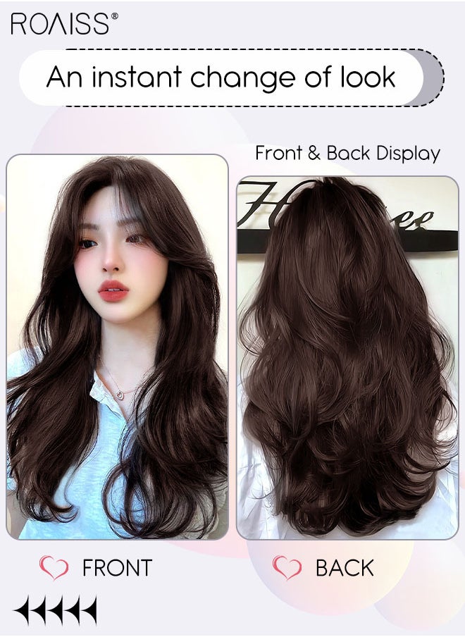 roaiss V-Shaped Layered Curly Hair Extension, One Piece Hair Extension Wig with 4 Clips, Heat Resistant Synthetic Hairpiece for Women Girls, Dark Brown, 50cm (19.7 inches)  - Image 5