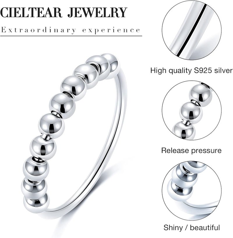 CIELTEAR 925 Sterling Silver Fidget Rings for Women Calm Anxiety Rings for Women Spinner Fidget Jewelry for Anxiety - Image 2