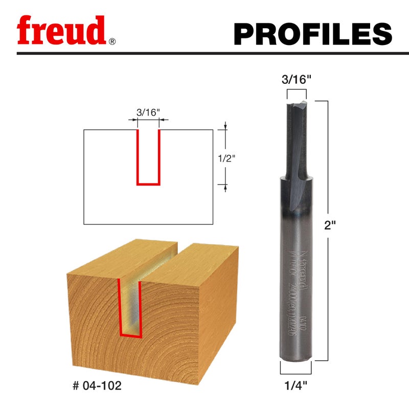 Freud 04-102: 3/16" (dia.) Double Flute Straight Bit with 1/4" shank, 1/2" carbide height - Image 2