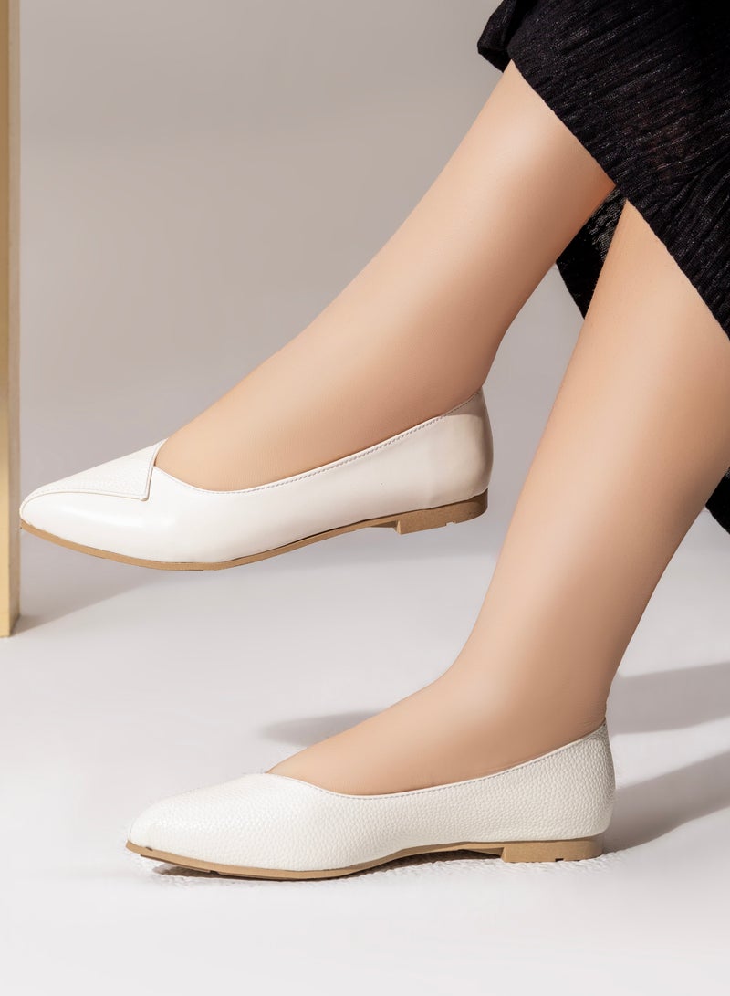 باليرينا جلد مسطح للنساء BN-505 - أبيض