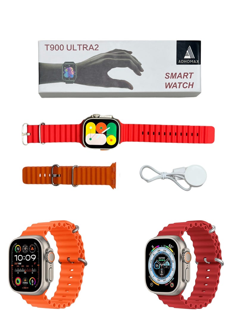 adhomax New T900 Ultra 2 smart watch Elegant Design 2.2" NFC, infinite display, Fitness Tracker, Heart Rate, Bluetooth, Wireless Charging, works with IOS and android, for men and women - Image 1