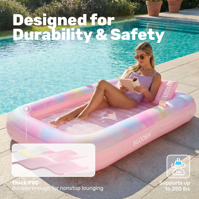 SLOOSH Inflatable Tanning Pool Lounger Float, 70" x 46" Pool Floats Adult with Pillow, 4 in 1 Suntan Tub Raft Floatie,Sunbathing Bed Lounge for Water Blow Up Ball Pit Party Gifts, Blue Daisy - Image 4