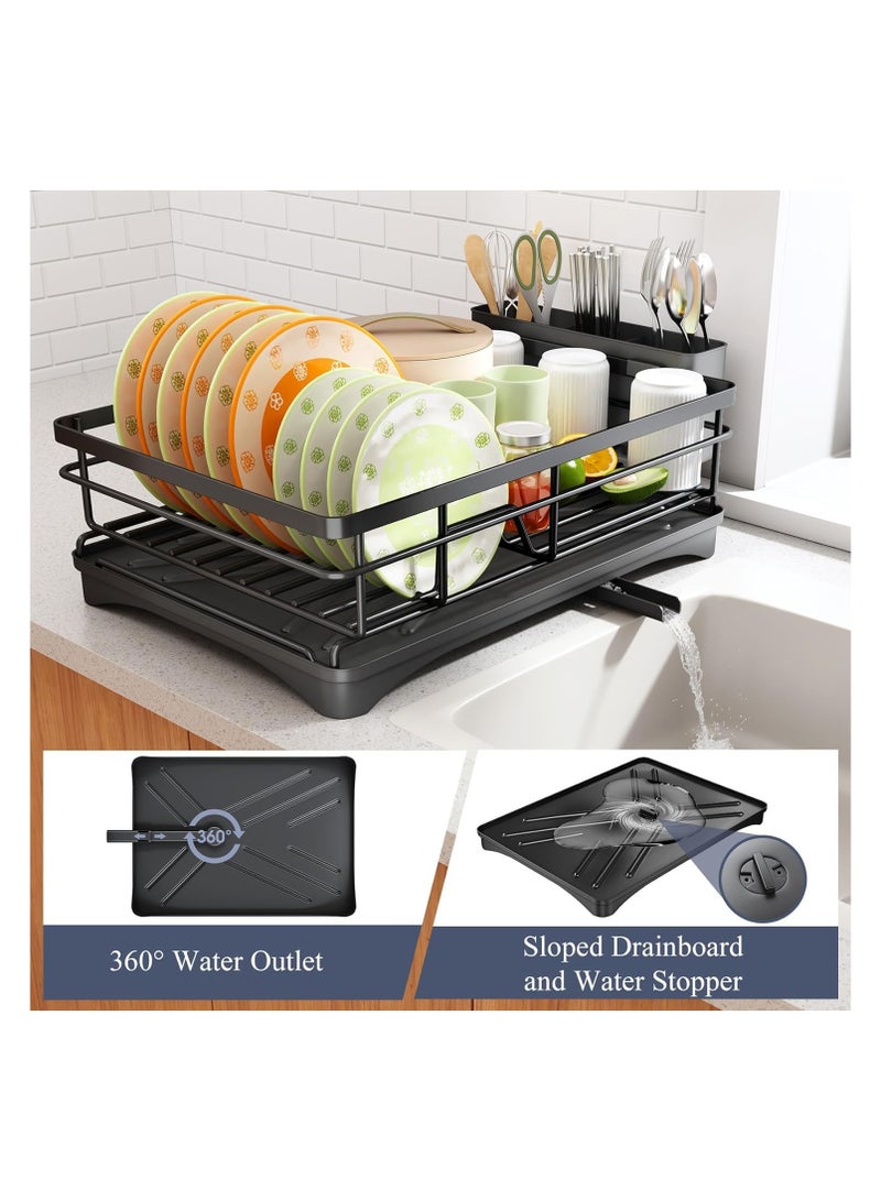 Nadrab Dish Drying Rack, Extendable Dish Rack for Kitchen Counter, Stainless Steel Dish Strainer with Utensil Holder, Black - Image 4