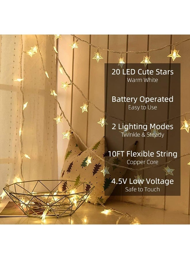 نجمة سلسلة أضواء 10Ft 20 LED أضواء الجنية تعمل البطارية مقاومة للماء في الهواء الطلق أضواء التوهج لغرفة النوم حزب الزفاف ديكور (دافئ أبيض) - Image 3