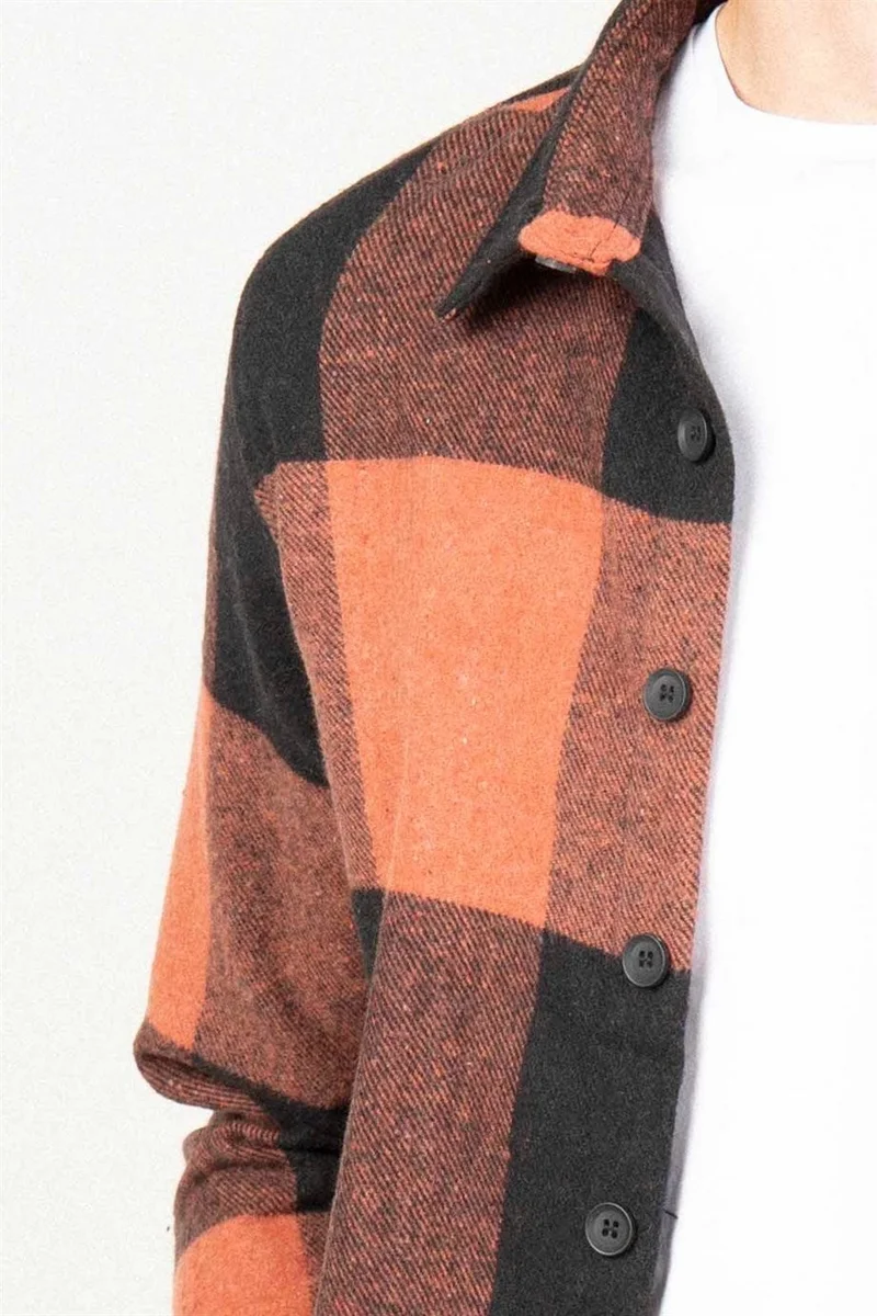 Tudors Slim Fit Long Sleeve Plaid Single Pocket Winter Lumberjack Men's Black Shirt