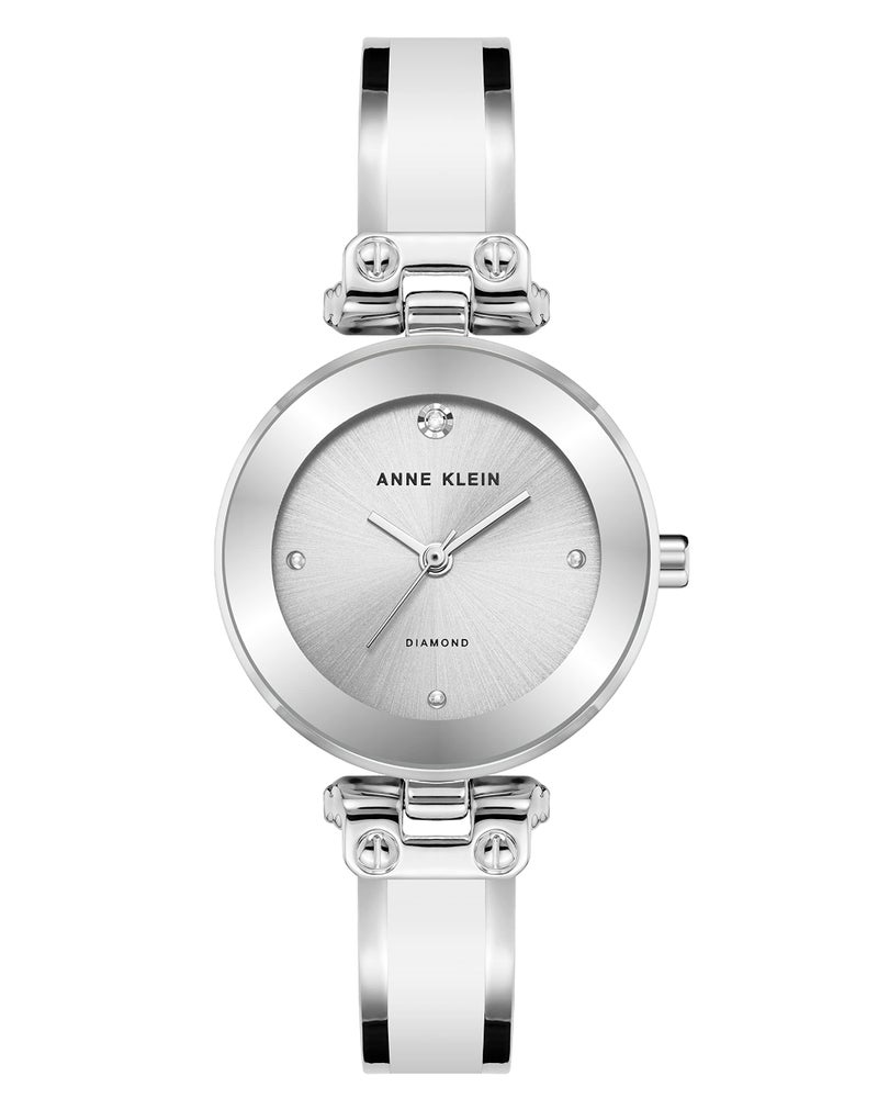 Anne Klein Women's AK/1981WTSV Premium Crystal Accented Silver-Tone and White Bangle Watch - Image 1