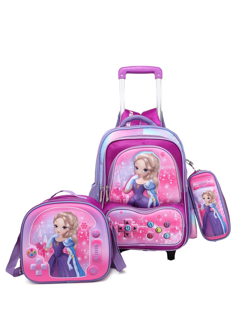 Stargold Baby Backpack 3Pcs For Baby Girls 1 lunch 1 Pencil Box And 1 Bag With Adjustable Strap For School 2 Wheels 16 Inch  - Image 5