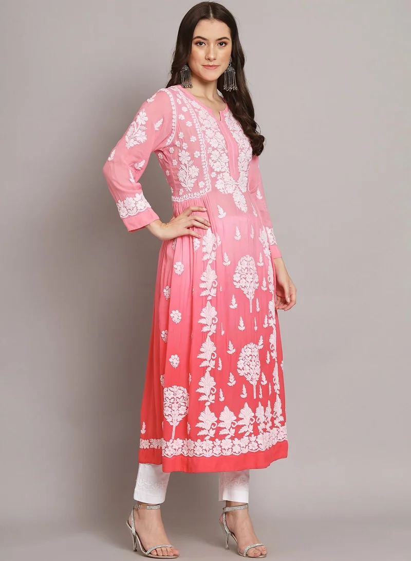 Alaya Hand Embroidered Chikankari A Line Muslin Kurta-AL3664