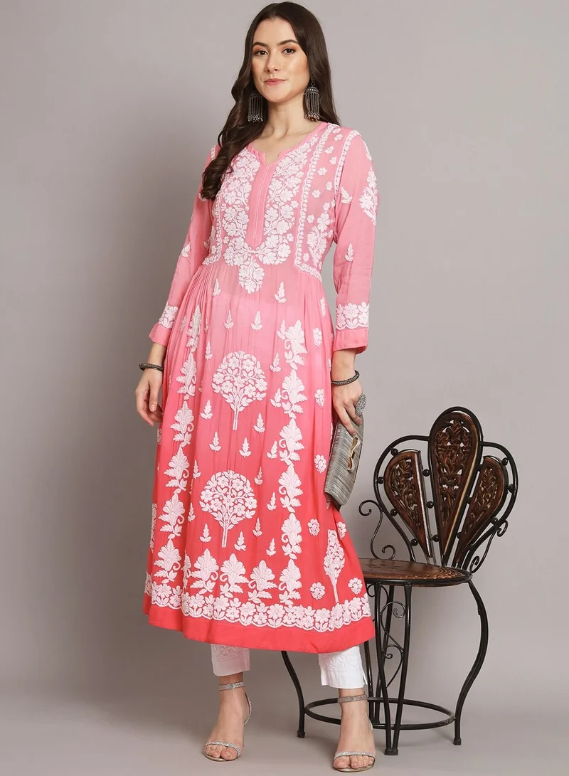 Alaya Hand Embroidered Chikankari A Line Muslin Kurta-AL3664