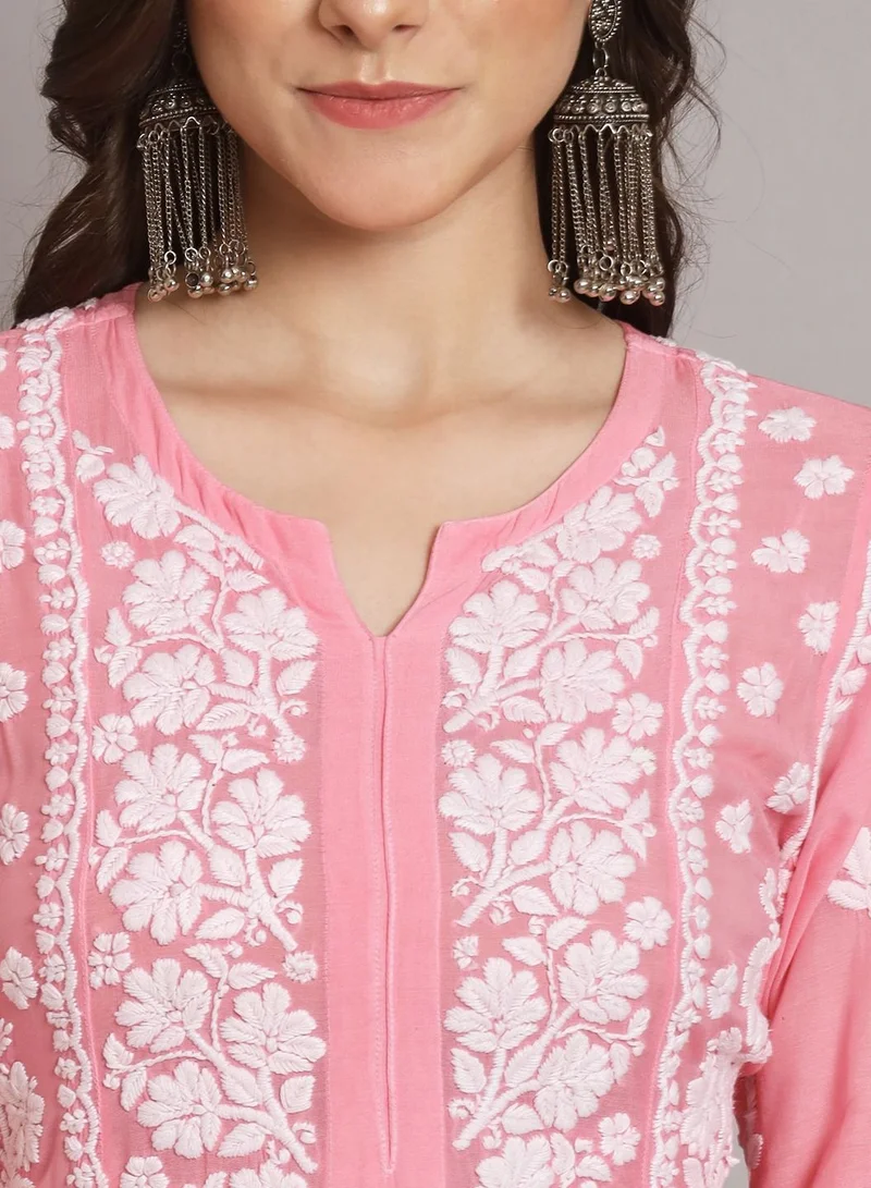Alaya Hand Embroidered Chikankari A Line Muslin Kurta-AL3664