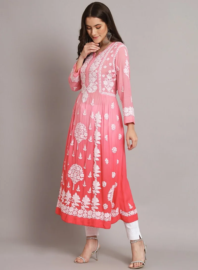 Alaya Hand Embroidered Chikankari A Line Muslin Kurta-AL3664