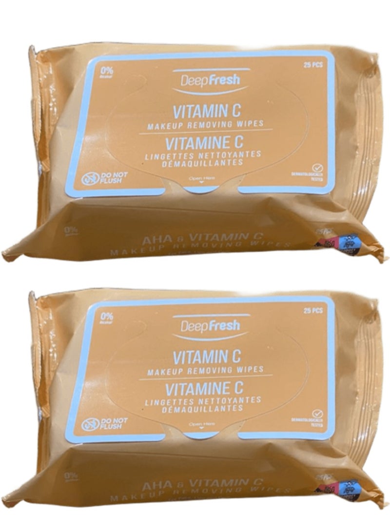 Deep Fresh Two Pieces of Vitamin C Makeup Removing Wipes 25 PCS - Image 1