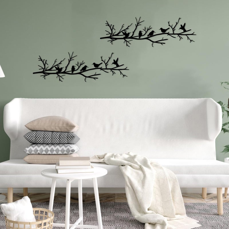 Resama Metal Birds Wall Art for Home Decor - Black Birds on Branch Silhouette Hanging Sculpture, Outdoor Hanging Wall Sculpture for Home Balcony Garden- Perfect Housewarming Gift - Image 3