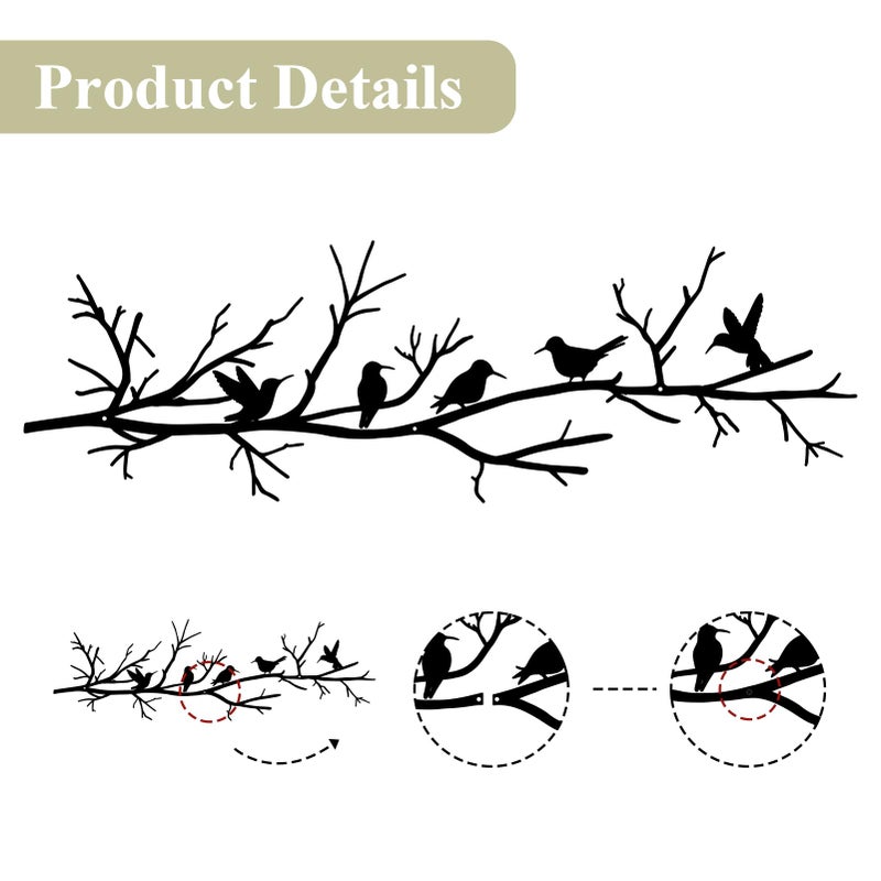 Resama Metal Birds Wall Art for Home Decor - Black Birds on Branch Silhouette Hanging Sculpture, Outdoor Hanging Wall Sculpture for Home Balcony Garden- Perfect Housewarming Gift - Image 5