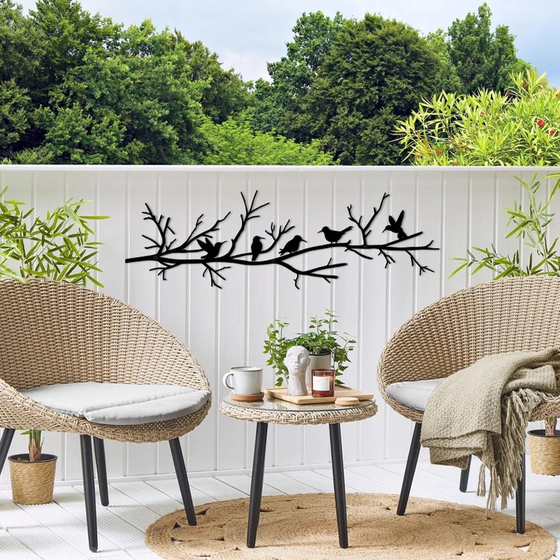 Resama Metal Birds Wall Art for Home Decor - Black Birds on Branch Silhouette Hanging Sculpture, Outdoor Hanging Wall Sculpture for Home Balcony Garden- Perfect Housewarming Gift - Image 2