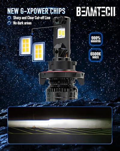BEAMTECH H13/9008 Bulbs, 900% Brighter Canbus Ready 6500K White Light or Fog Light, 2 Bulbs. - Image 3