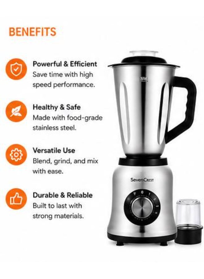 Seven CREST SevenCrest Stainless Steel Blender 1.5L Multi Purpose Kitchen Mixer Grinder With Grinder Jar 3 Speed Pulse Control Heavy Duty Motor 808B-S - Image 5