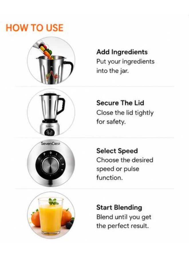 Seven CREST SevenCrest Stainless Steel Blender 1.5L Multi Purpose Kitchen Mixer Grinder With Grinder Jar 3 Speed Pulse Control Heavy Duty Motor 808B-S - Image 4