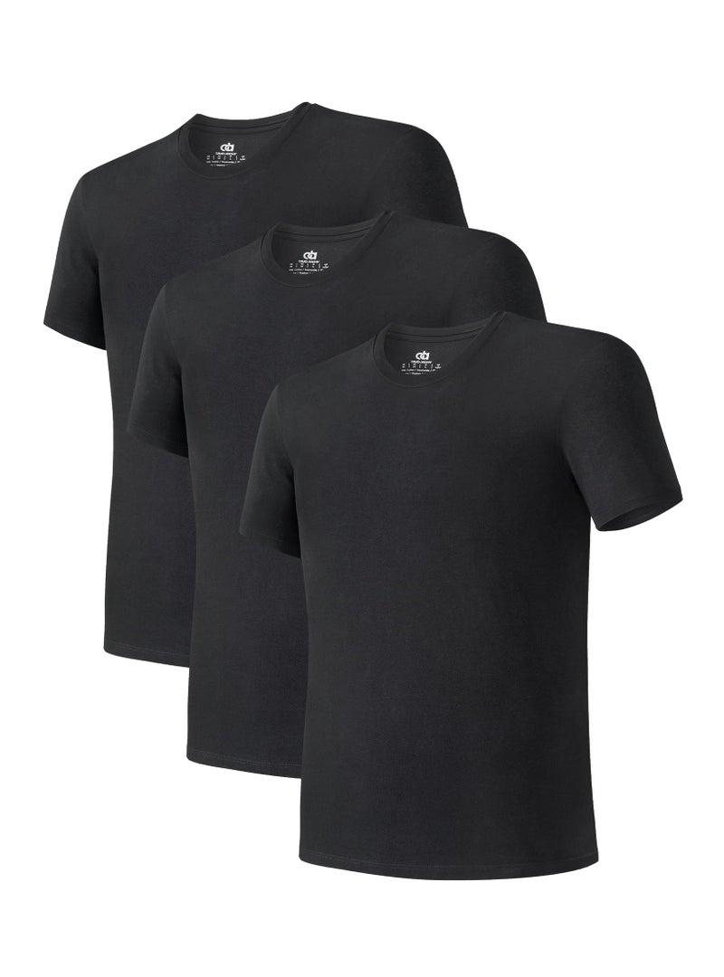 DAVID ARCHY Men's Undershirt Bamboo Rayon Moisture-Wicking Black T-Shirts for Men Stretch Crewneck Tees for Men, 3-Pack (L, Black) - Image 1