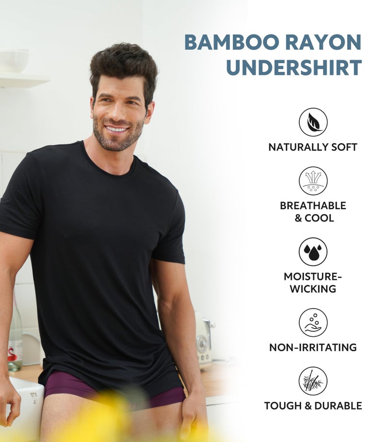 DAVID ARCHY Men's Undershirt Bamboo Rayon Moisture-Wicking Black T-Shirts for Men Stretch Crewneck Tees for Men, 3-Pack (L, Black) - Image 3