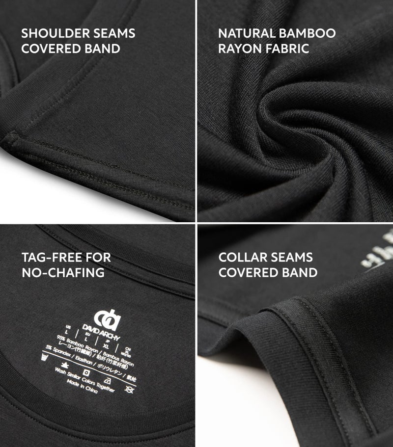 DAVID ARCHY Men's Undershirt Bamboo Rayon Moisture-Wicking Black T-Shirts for Men Stretch Crewneck Tees for Men, 3-Pack (L, Black) - Image 5