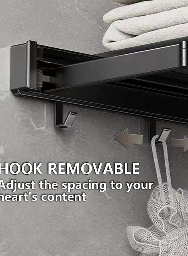 Wall Mounted Foldable Drying Rack,Laundry Clothes Drying Rack with Hooks,No Drill Retractable Towel Racks for Bathroom,Outdoor Hanging Clothes Shoes Socks Shelves-Balck - Image 4