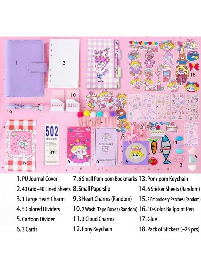 Supreme Edition Kawaii DIY Journaling Gift Set – PU Leather Binder with 80 Pages, 10-Color Pen, Stickers, Washi Tape & Cute Accessories (4 Color Options) - Image 5
