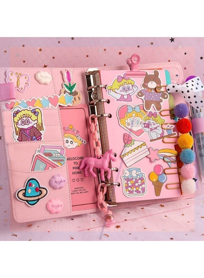 Supreme Edition Kawaii DIY Journaling Gift Set – PU Leather Binder with 80 Pages, 10-Color Pen, Stickers, Washi Tape & Cute Accessories (4 Color Options) - Image 3