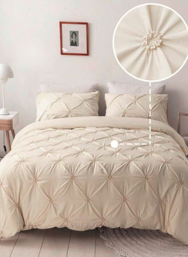 LUNA Home Premium 6 Piece King Size Duvet Cover Pinch Flower Design, Solid Nude Beige color. - Image 1