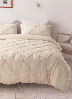 LUNA Home Premium 6 Piece King Size Duvet Cover Pinch Flower Design, Solid Nude Beige color.  - Image 2