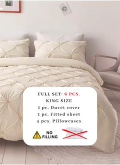 LUNA Home Premium 6 Piece King Size Duvet Cover Pinch Flower Design, Solid Nude Beige color.  - Image 3