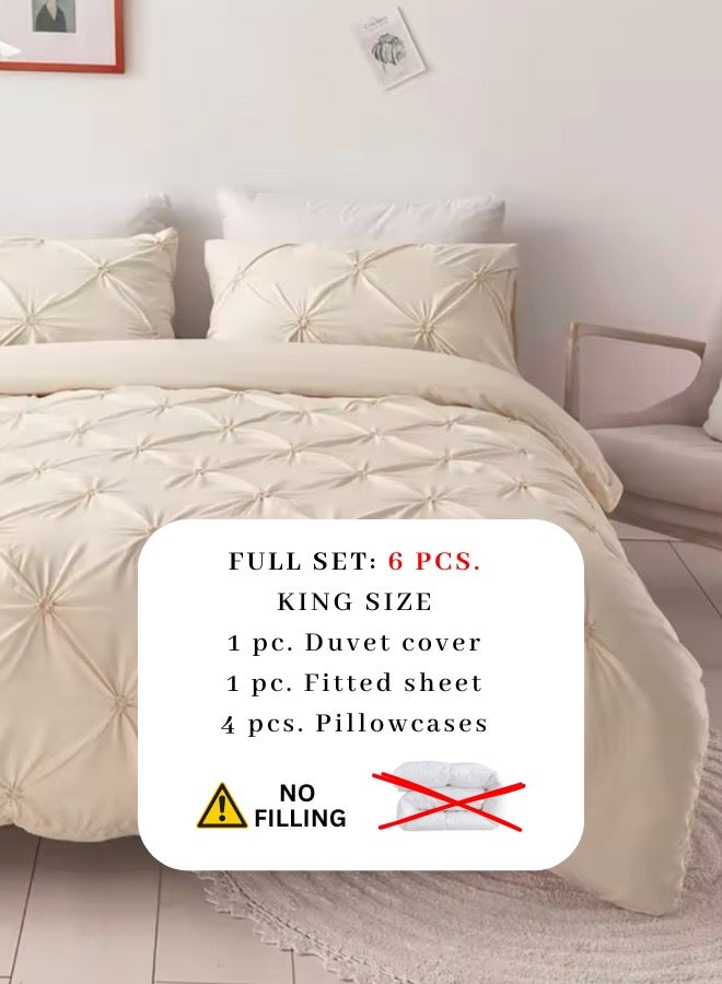 LUNA Home Premium 6 Piece King Size Duvet Cover Pinch Flower Design, Solid Nude Beige color. - Image 3