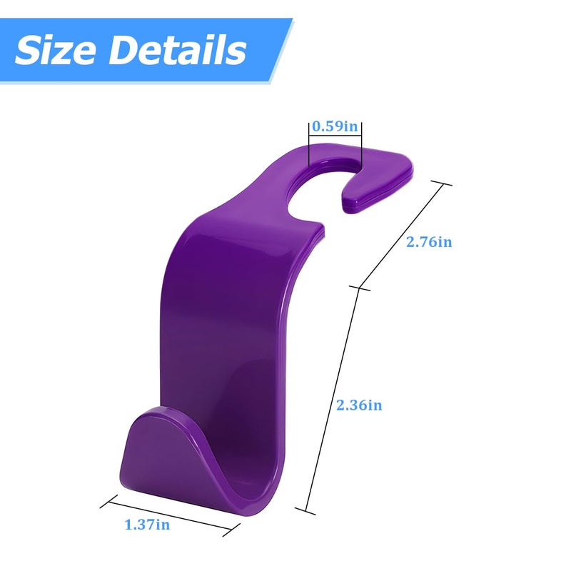 Hanemia Car Seat Headrest Hook, 4PCS Vehicle Seat Back Hanger Storage Organizer for Purse Bag Coat, Auto Interior Hanging Holder Organization Accessories, Universal for SUV Sedan Truck (Purple) - Image 2