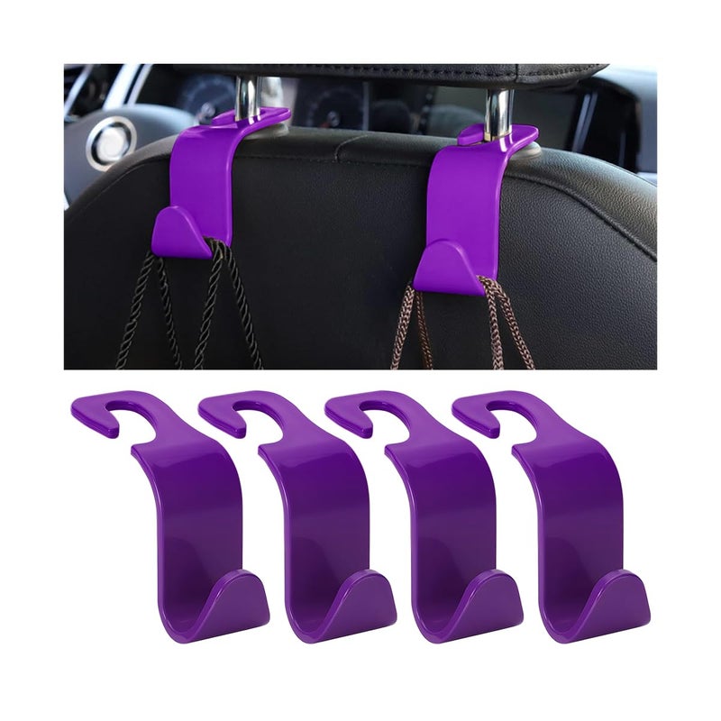 Hanemia Car Seat Headrest Hook, 4PCS Vehicle Seat Back Hanger Storage Organizer for Purse Bag Coat, Auto Interior Hanging Holder Organization Accessories, Universal for SUV Sedan Truck (Purple) - Image 1