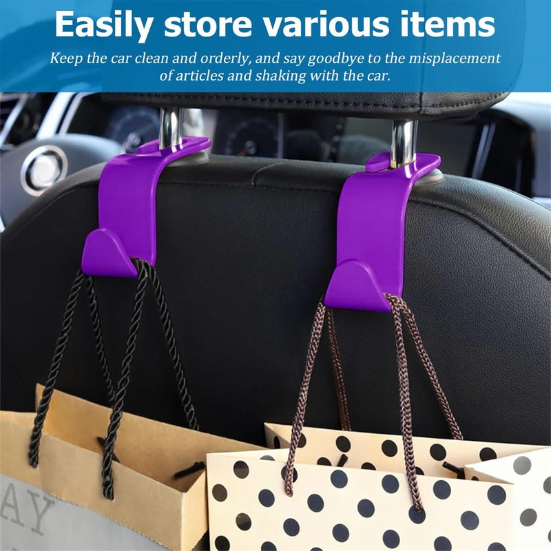 Hanemia Car Seat Headrest Hook, 4PCS Vehicle Seat Back Hanger Storage Organizer for Purse Bag Coat, Auto Interior Hanging Holder Organization Accessories, Universal for SUV Sedan Truck (Purple) - Image 3