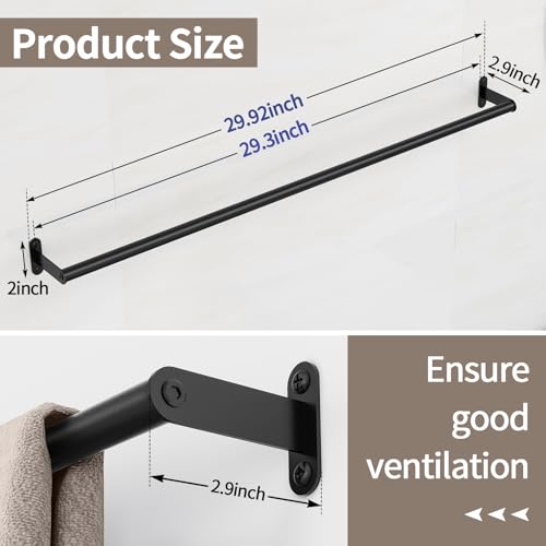 JUYSON Towel Bar for Bathroom 29.92 Inch Matte Black, Towel Racks for Bathroom Wall Mounted,Bathroom Accessories Stainless Steel Towel Rod Single Towel Holder Towel Hanger(Single Bar-Black, 29.92 in) - Image 3