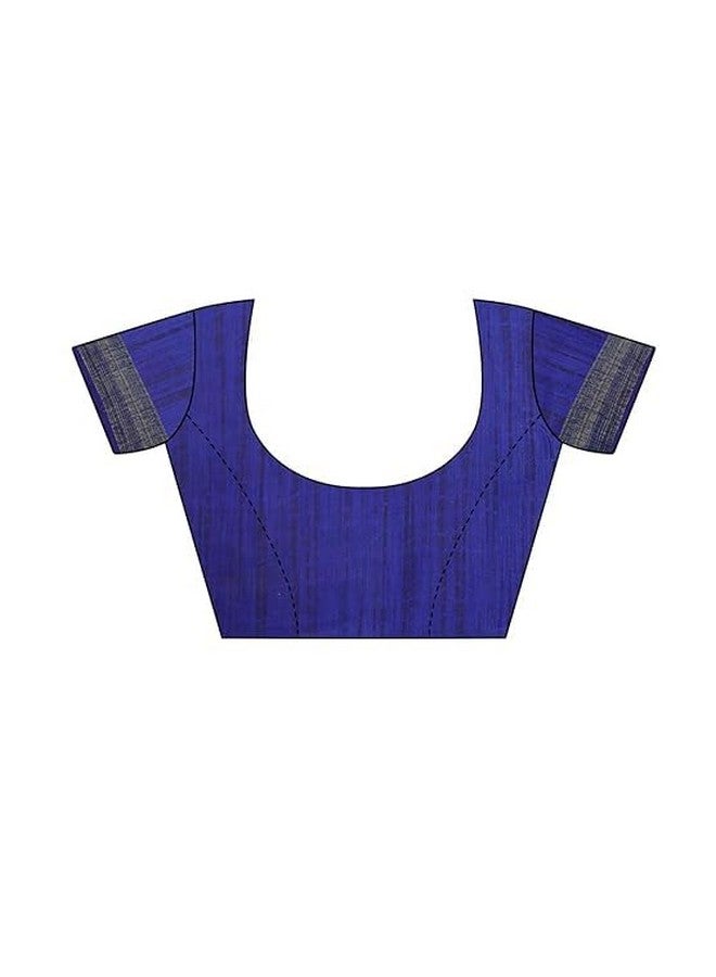 Women's Poly Cotton Printed Saree with Zari Border, Blouse (Blue)  - Image 5