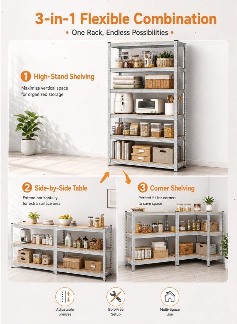 5-Tier Storage Shelves, Garage Storage, Boltless Assembly, Adjustable Shelving Unit, for Shed Warehouse Basement Kitchen (Silver) - Image 5