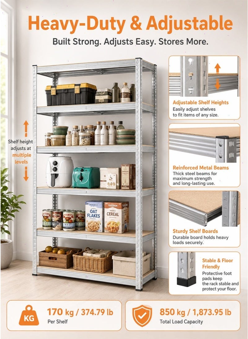 5-Tier Storage Shelves, Garage Storage, Boltless Assembly, Adjustable Shelving Unit, for Shed Warehouse Basement Kitchen (Silver) - Image 4