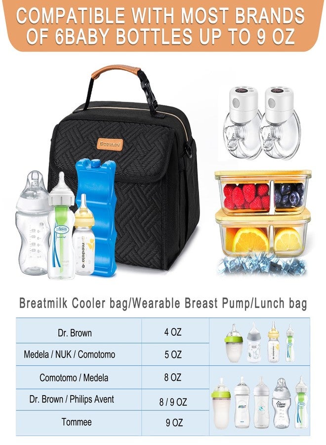 Docami Breast Milk Cooler Bag with Ice Pack Fits 6 Bottles Milk Up to 9 Ounce, Breast Pump Cooler Bag for Nursing Mom Daycare, Work&Travel, Black - Image 2