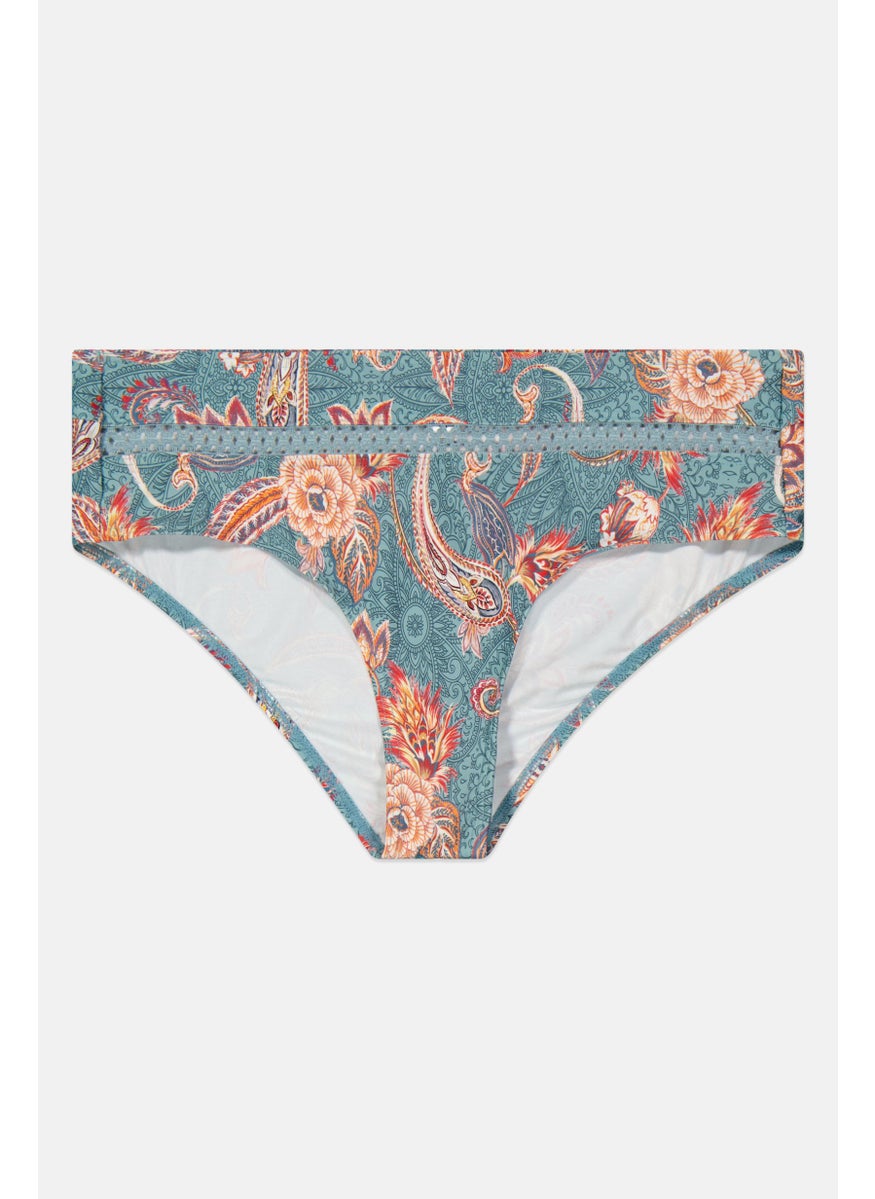 ESPRIT Women Floral Pattern Pull On Bikini Bottom, Dusty Blue  - Image 1