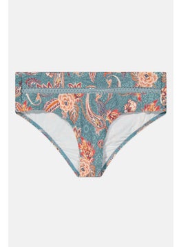 ESPRIT Women Floral Pattern Pull On Bikini Bottom, Dusty Blue  - Image 1