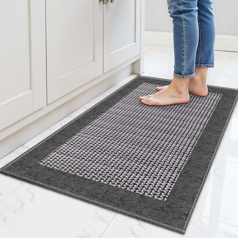 StepRite Kitchen Rugs, Kitchen Mats for Floor, 32"x20" Non-Slip Machine-Washable Kitchen Throw Rug, Absorbent Kitchen Runner Rugs Office, Kitchen Sink Standing Desk Mat, Kitchen Decor Carpet, Grey - Image 1