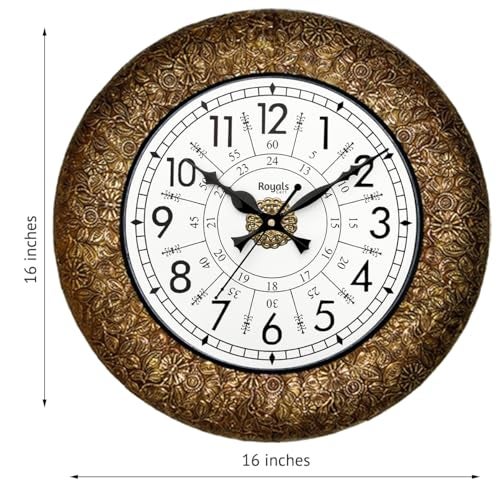 RoyalsCart Heritage Classic Metal Wall Clock for Living Room and Hall with Silent Quartz Movement | 16 inch Large Antique Golden Designer Wall Clock for Bedroom and Home Decor [KTWC221N] - Image 3