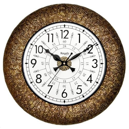 RoyalsCart Heritage Classic Metal Wall Clock for Living Room and Hall with Silent Quartz Movement | 16 inch Large Antique Golden Designer Wall Clock for Bedroom and Home Decor [KTWC221N] - Image 1