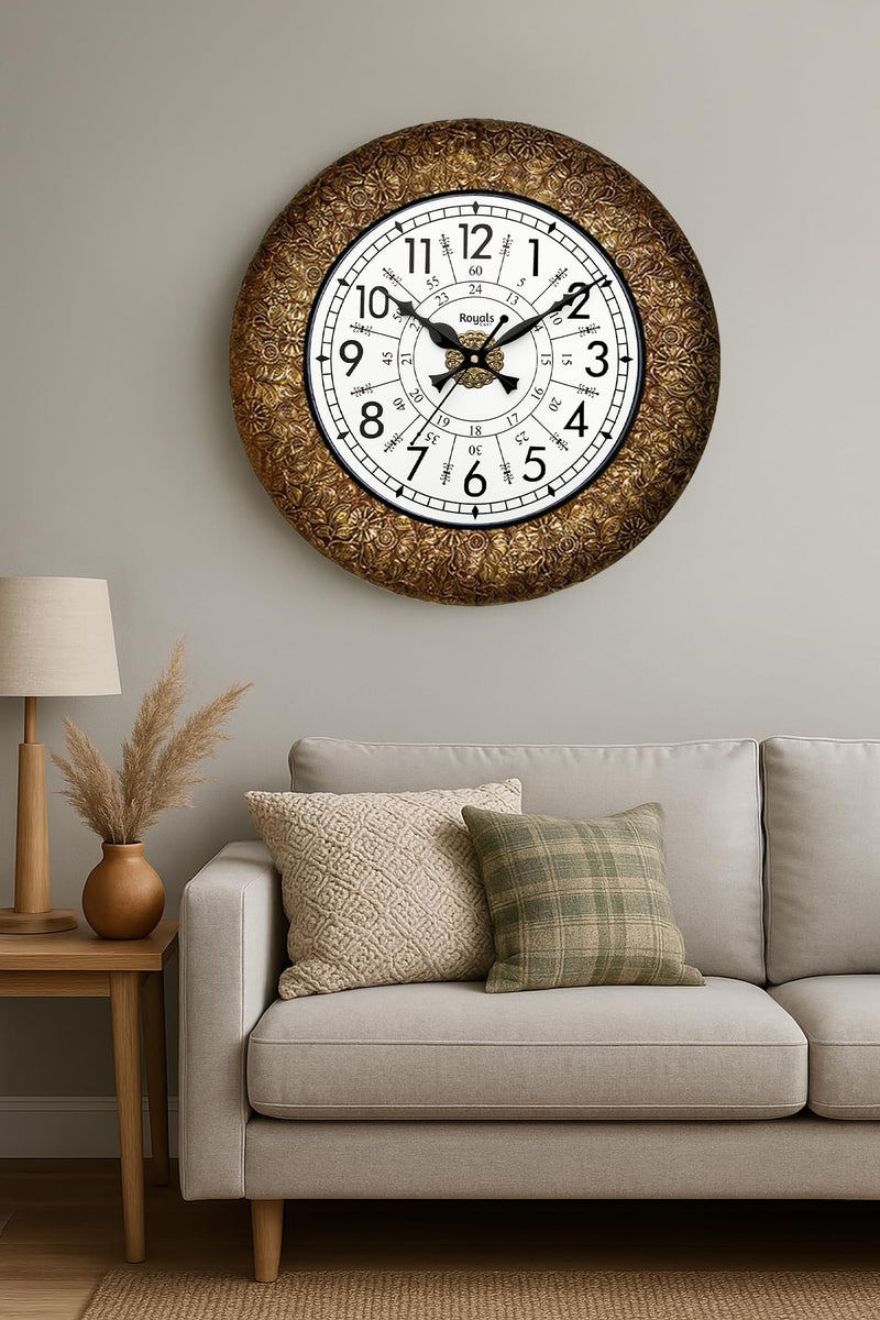 RoyalsCart Heritage Classic Metal Wall Clock for Living Room and Hall with Silent Quartz Movement | 16 inch Large Antique Golden Designer Wall Clock for Bedroom and Home Decor [KTWC221N] - Image 5