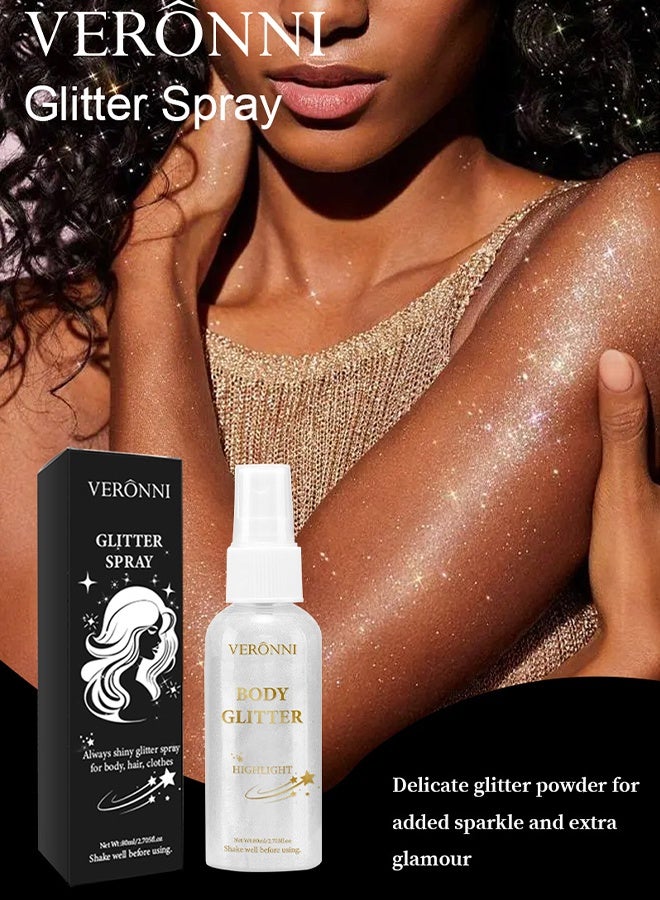 فيروني بخاخ بريق للجسم للوجه والشعر والجسم، بخاخ لمعان بالجسم باللون الأبيض الفضي، بودرة براقة، طويل الأمد وسريع الجفاف لتسليط الضوء، مناسب للمسرح والمهرجانات والحفلات والمكياج - Image 5