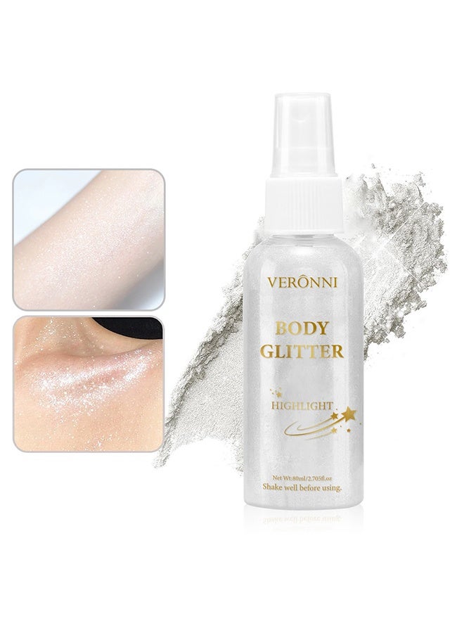 فيروني بخاخ بريق للجسم للوجه والشعر والجسم، بخاخ لمعان بالجسم باللون الأبيض الفضي، بودرة براقة، طويل الأمد وسريع الجفاف لتسليط الضوء، مناسب للمسرح والمهرجانات والحفلات والمكياج - Image 4
