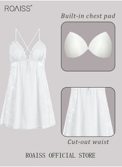 roaiss 2 Piece Nightgown Set Women's Sweet Halter Nightdress Lace Lingerie Sleepwear Home Dress Set Romantic Elegant Pajamas Ladies Spring Autumn Robe Loungewear  - Image 2